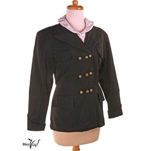 Vintage 40s Fitted Black Jacket Triple Button Rows Padded Shoulder S/M - Hey Viv
